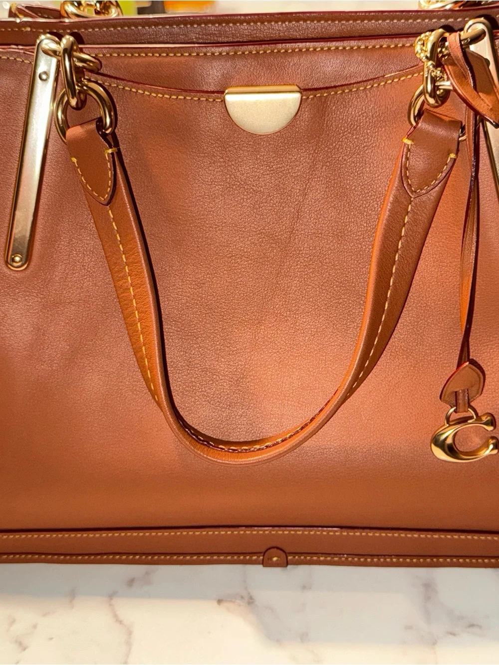 Coach Brown Leather Shoulder Bag with Gold Hardware